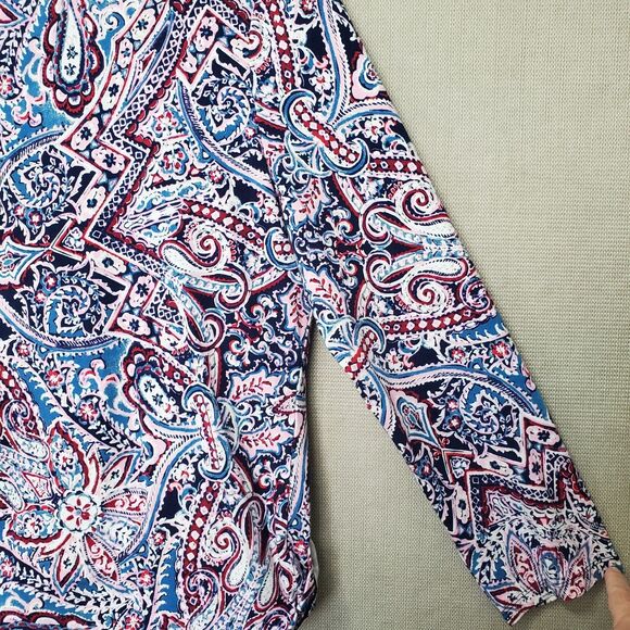Talbots Petite Cotton/Spandex Pink/Blue Paisley Print Long Sleeve T-Shirt Sz XLP - Picture 2 of 5